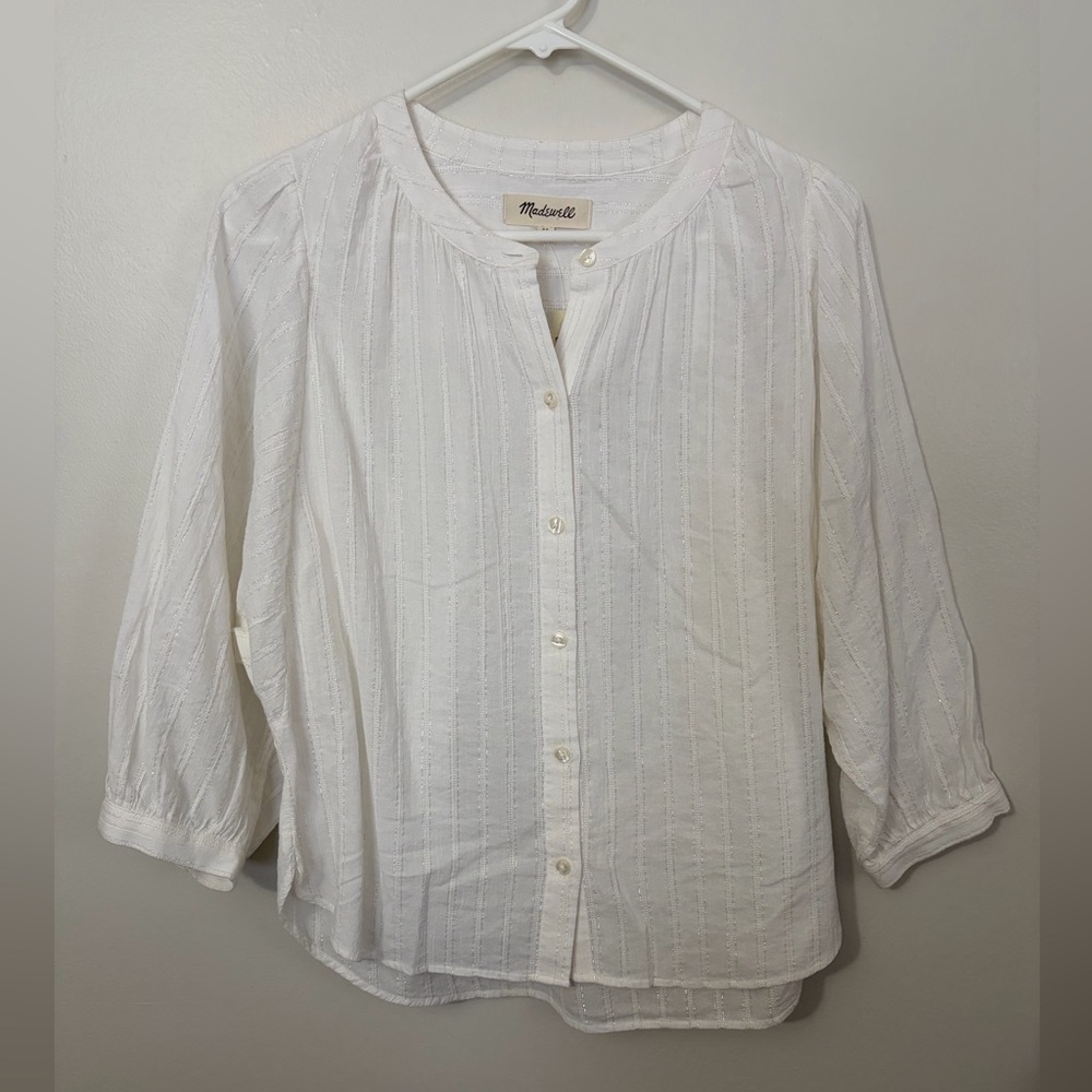 NWT Madewell Shimmer Stripe White Peasant Top